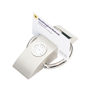 PLATINUM ANALOG CLOCK WITH BUSINESS CARD HOLDER
