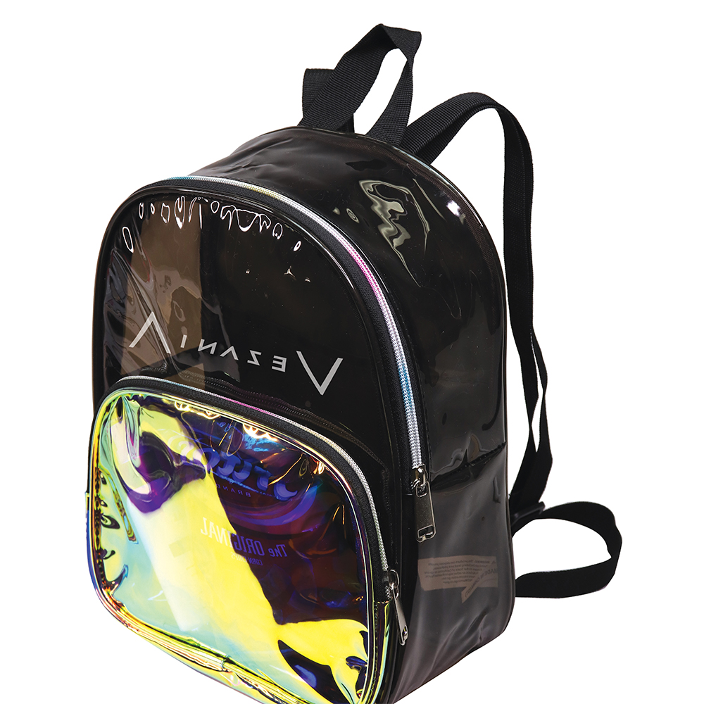 TRANSLUCENT BLACK BACKPACK W/ IRIDESCENT GOLD POCKET