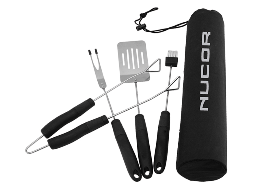 4 PIECE STAINLESS STEEL BBQ SET W/ERGONOMIC HANDLES