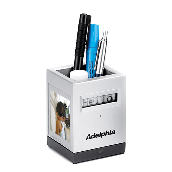 SCROLLING MESSAGE ALARM CLOCK W/PHOTO FRAME