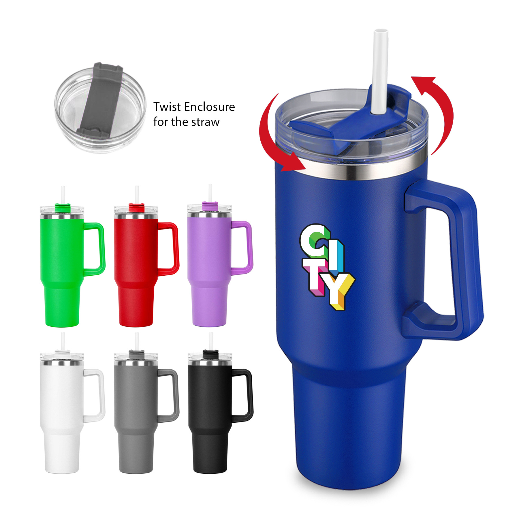 40 OZ S/S TRAVEL MUG WITH TWIST CLOSURE AND STRAW