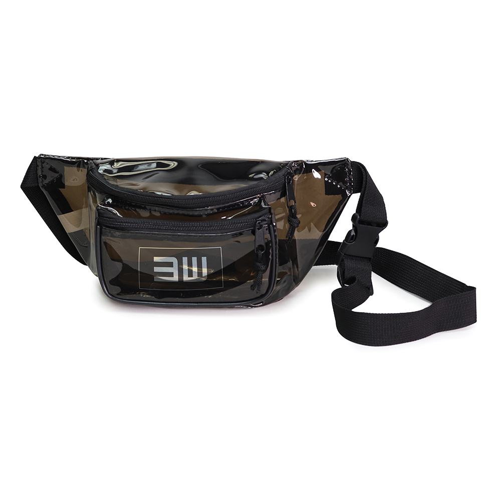 CLEAR BLACK VINYL 3-ZIPPER FANNY PACK