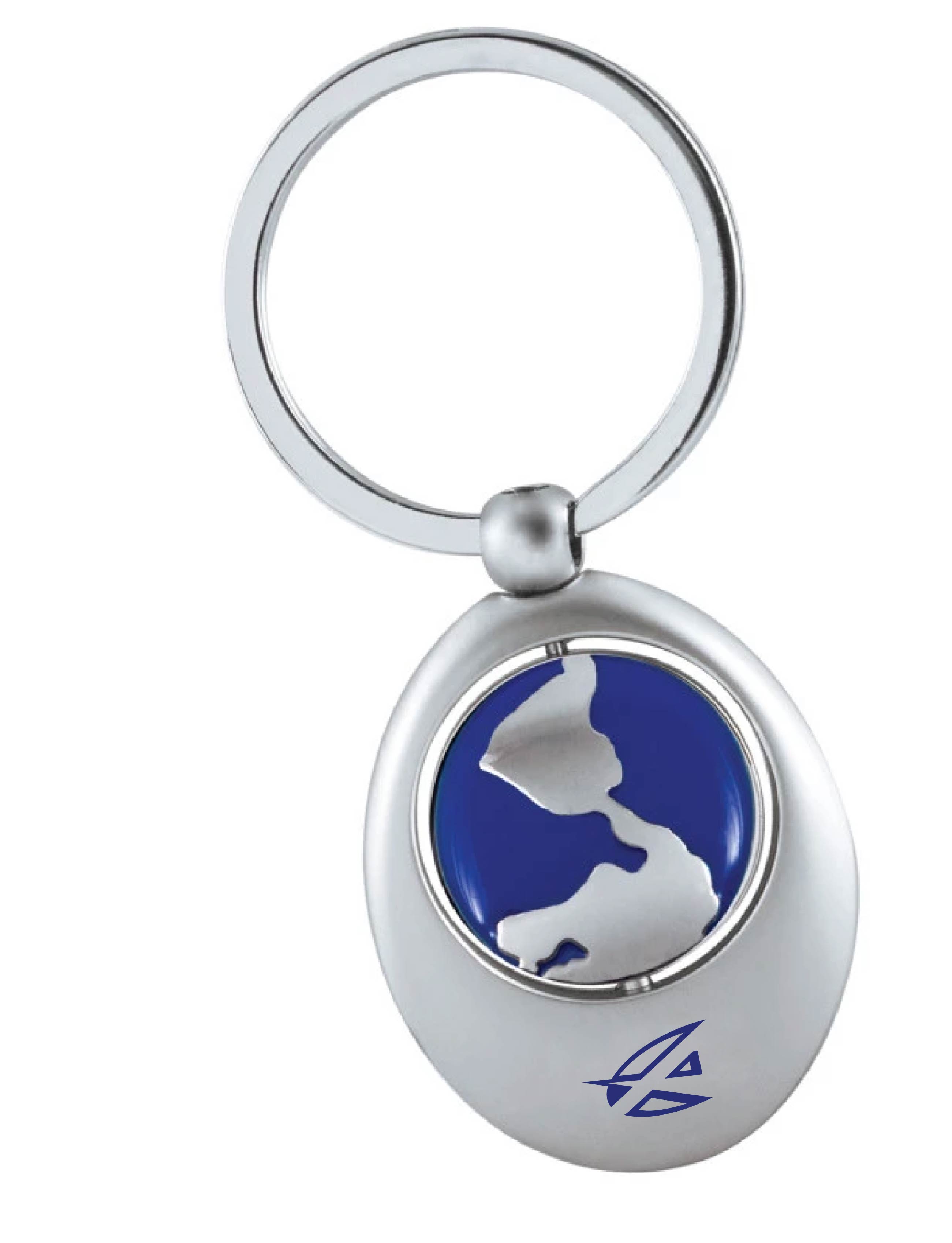 SILVER AND BLUE GLOBE SWIVEL KEYRING