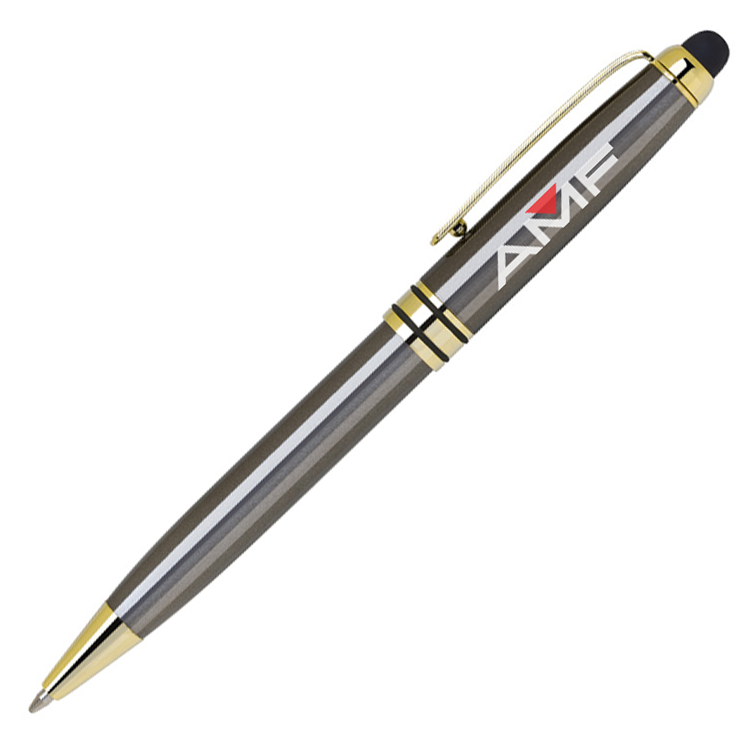 AMBROSE GUN METAL BALLPOINT PEN W/ STYLUS